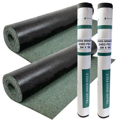 2 Rolls Heavy-Duty Green Mineral Shed Roofing Felt (5m x 1m) - With 13mm Pack of 50 Galvanized Roofing Nails - Standard Grade