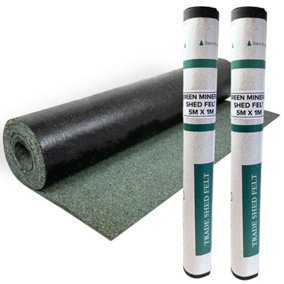 2 Rolls Heavy-Duty Green Mineral Shed Roofing Felt (5m x 1m) - With 13mm Pack of 50 Galvanized Roofing Nails - Standard Grade