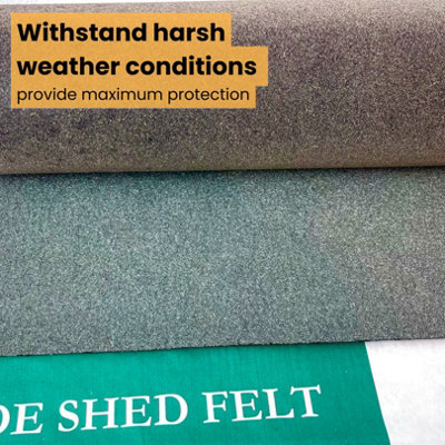 2 Rolls Heavy-Duty Green Mineral Shed Roofing Felt (5m x 1m) - With 13mm Pack of 50 Galvanized Roofing Nails - Standard Grade - 5