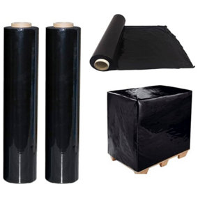 2 Rolls Of Black 400mm Standard Core Tear Resistant Pallet Shrink Wrap Rolls