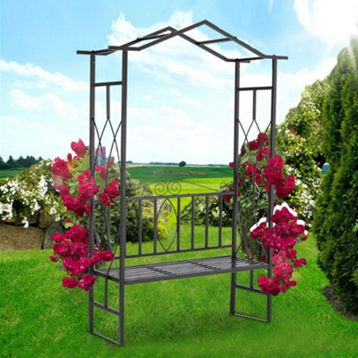 2 Seat Black Garden Metal Arch Bench Plant Climber | DIY at B&Q