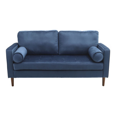 2-Seat Velvet Sofa Double Sofa with Bolster Pillows, Blue