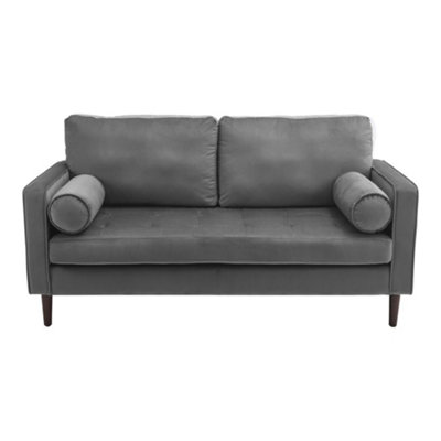 2-Seat Velvet Sofa Double Sofa with Bolster Pillows, Grey