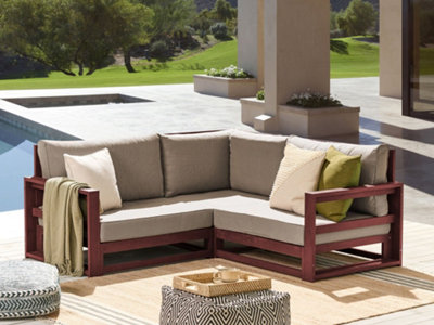 2 Seater Acacia Wood Garden Corner Sofa Mahogany Brown TIMOR II