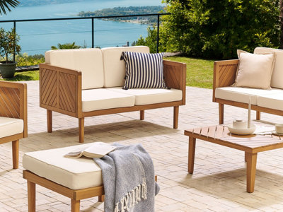 2 Seater Acacia Wood Garden Sofa Light BARATTI