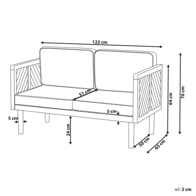 2 Seater Acacia Wood Garden Sofa Light BARATTI - 3