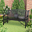 2 Seater Black Modern Cast Iron Metal Slat Armchair Garden Bench