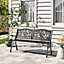 2 Seater Black Rustproof Metal Wood Garden Patio Bench with Backrest