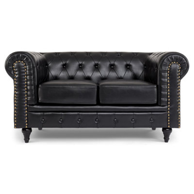 2 Seater Bonded Leather Chesterfield Sofa - Black