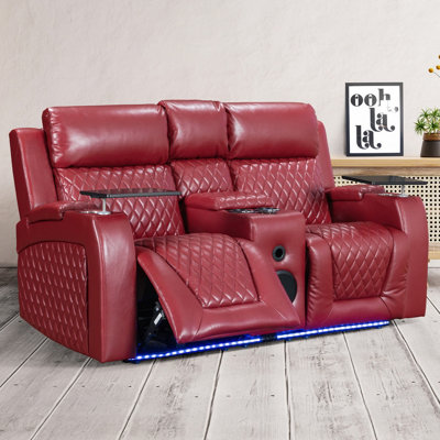 2 Seater Cinema Sofa with Massage and Speakers in Red Aire Leather - Venice Series One