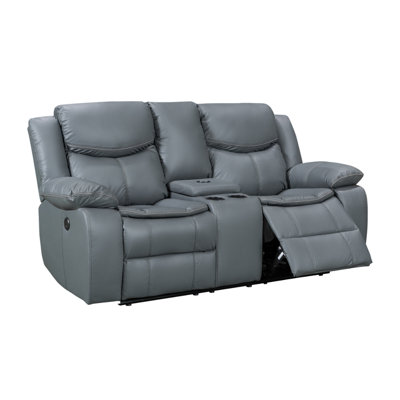 2 Seater Electric Recliner Sofa with Console and Wireless Charger in Grey Leather Aire - Highgate