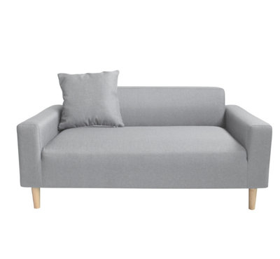 2 Seater Fabric Compact Sofa in a Box with Wooden Legs, Light Grey