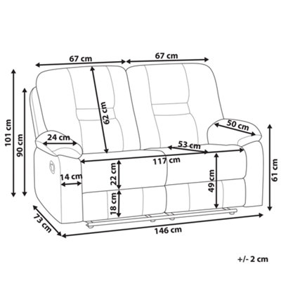 2 Seater Fabric Manual Recliner Sofa Taupe Beige BERGEN