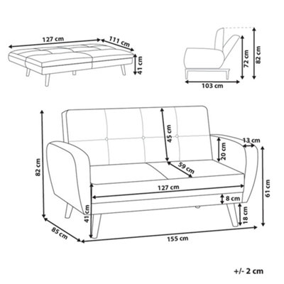 2 Seater Fabric Sofa Bed Beige FLORLI
