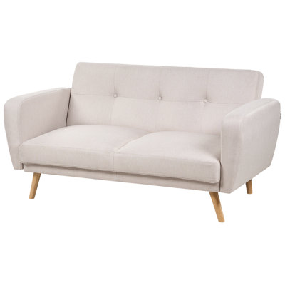 2 Seater Fabric Sofa Bed Beige FLORLI