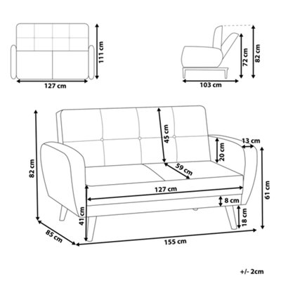 2 Seater Fabric Sofa Bed Grey FLORLI