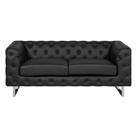 2 Seater Faux Leather Sofa Black VISSLAND