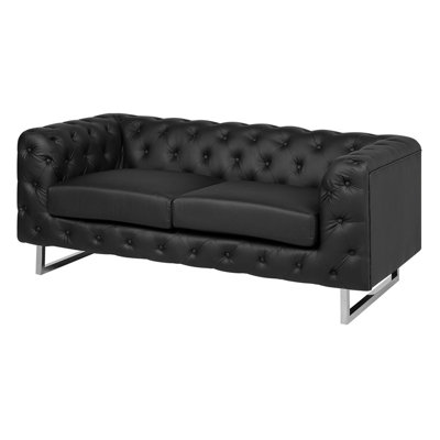 2 Seater Faux Leather Sofa Black VISSLAND