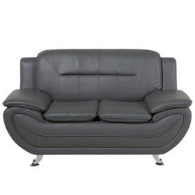 2 Seater Faux Leather Sofa Grey LEIRA