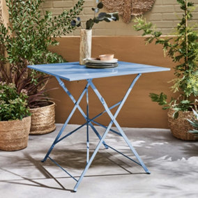 2-seater foldable thermo-lacquered steel bistro garden table 70x70cm - Emilia - Blue grey