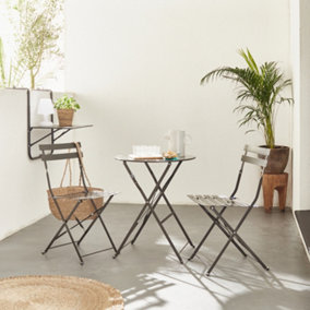 2-seater foldable thermo-lacquered steel bistro garden table with chairs Diam.60cm - Emilia - Anthracite