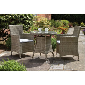 2 Seater Garden Furniture Set - 3 Piece - Deluxe Rattan Bistro Set - 70cm Round Table With 2 Carver Chairs Includes Cushions