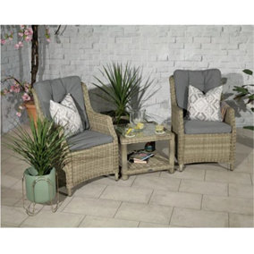 2 Seater Garden Furniture Set - 3 Piece - Deluxe Rattan Comfort Companion Set Side Table & 2 Comfort Chairs including Cushions