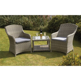 2 Seater Garden Furniture Set - 3 Piece - Deluxe Rattan Imperial Companion Set - Side/lamp Table + 2 Chairs Includes Cushion