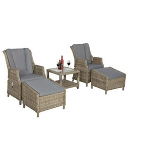 2 Seater Garden Furniture Set - 5 Piece - Deluxe Rattan Gas Operated Chairs with 2 Chairs, 2 Stools + 1 Table - Includes Cushions