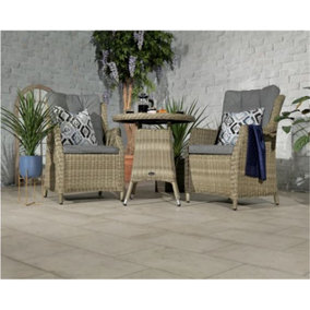 2 Seater Garden Furniture Set - Deluxe Rattan Highback Comfort Round Bistro Set - 70cm Round Table + 2 Chairs includes Cushions