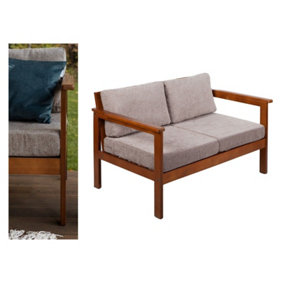 2 Seater Garden Sofa Wooden Garden Furniture Sofa Deep Comfy Beige Cushions Cozy