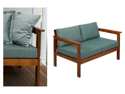 2 Seater Garden Sofa Wooden Garden Furniture Sofa Deep Comfy Green Cushions Cozy