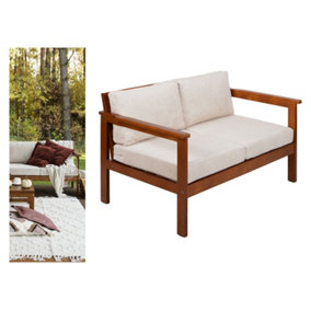 2 Seater Garden Sofa Wooden Garden Furniture Sofa with Comfy Cream Cushions Cozy