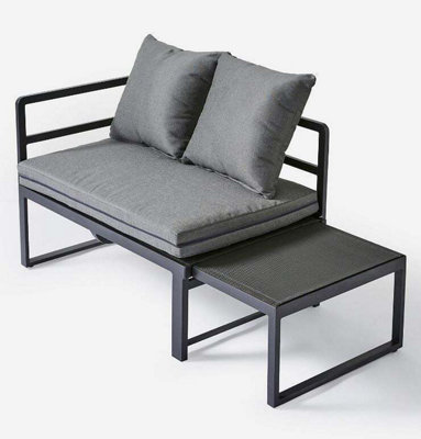 2 Seater Grey Garden Patio Extendable Bench With Cushions 2 in 1 Multi Way Seat
