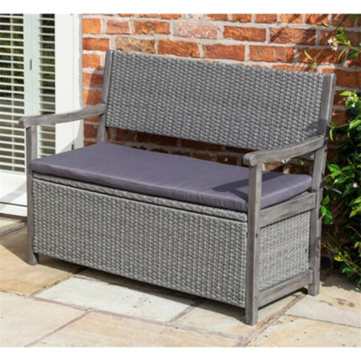 2 Seater Hardwood Timber Framed Rattan Weave Garden Bench - Grey