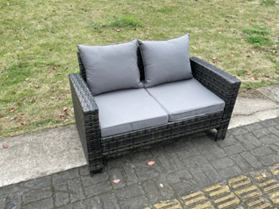 2 Seater High Back Rattan Loveseat Sofa Patio Outdoor Garden Furniture With Thick Seat And Back Cushion