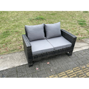 2 Seater High Back Rattan Loveseat Sofa Patio Outdoor Garden Furniture With Thick Seat And Back Cushion