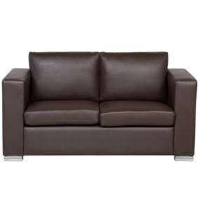 2 Seater Leather Sofa Brown HELSINKI