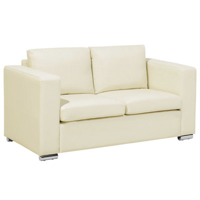 2 Seater Leather Sofa Cream HELSINKI