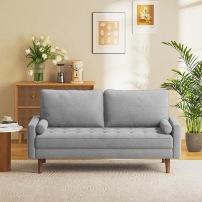 2 Seater Linen Fabric Sofa Square Arm Loveseat - 173cm