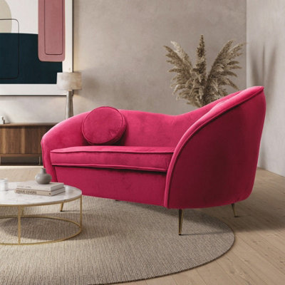 2 Seater Loveseat Small Sofa in Velvet Pink Fabric