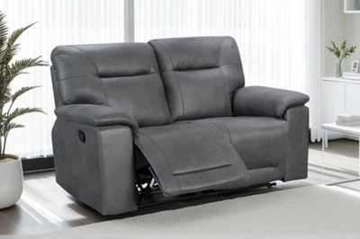 2 Seater Manual Recliner Sofa in Grey Faux Leather