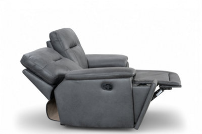 2 Seater Manual Recliner Sofa in Grey Faux Leather
