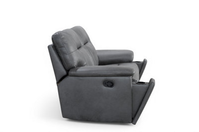 2 Seater Manual Recliner Sofa in Grey Faux Leather