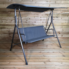 2 Seater Metal Swinging Hammock Chair with Canopy Outdoor Garden Furniture in Dark Grey