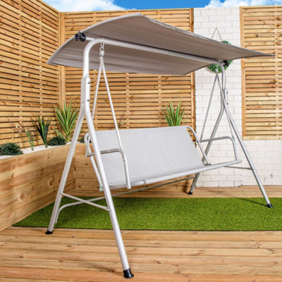 2 Seater Metal Swinging Hammock Chair with Canopy Outdoor Garden Furniture in Light Grey