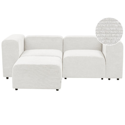 2 Seater Modular Corduroy Sofa with Ottoman White FALSTERBO