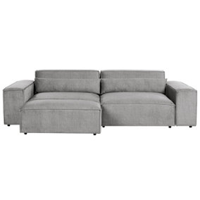 2 Seater Modular Fabric Sofa with Ottoman Grey HELLNAR