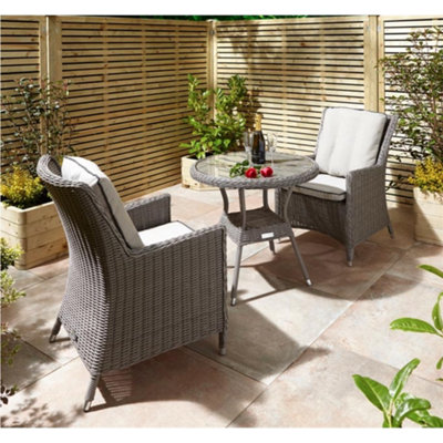 2 Seater Natural Stone Rattan Weave Garden Bistro Set