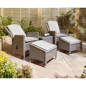 2 Seater Natural Stone Rattan Weave Garden Reclining Sun Lounger Set